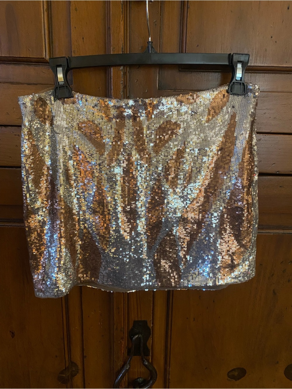 Haute Hippie Sequined Mini Skirt-Silver/Bronze-Size Small
